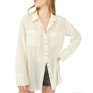 We The Free Womens Button-Up Sheer Luck Shirt Size XS Cream Bone NWOT $108‎